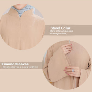 Mawar Stand Collar Tunic Jumbo - Clearance - Sand - Size M