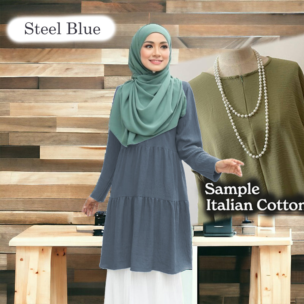 Wanda Cotton Blouse - Clearance - Steel Blue - Size 2XL