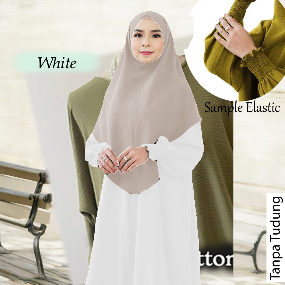 Ladie Elastic Cuff Tunic Jumbo - No Tudung - Clearance - White - Size 2XL