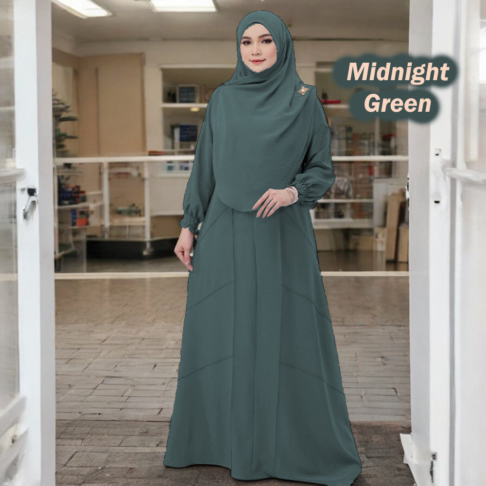 Letter Tunic Jumbo (Loose Sleeve) - Free Instant Tudung - Clearance - Midnight Green  - Size 6XL