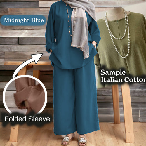 Namila Cotton Loose Pants Set - Clearance - Midnight Blue - Size L