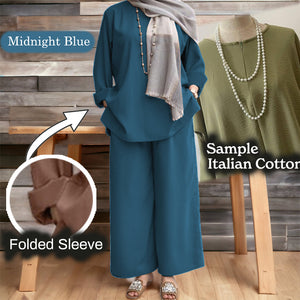 Namila Cotton Loose Pants Set - Clearance - Midnight Blue - Size L