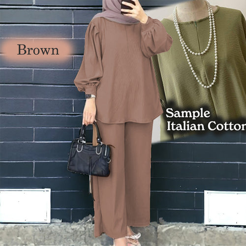 Uno Cotton Loose Pants Set - Clearance - Brown - Size 4XL