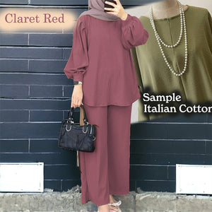 Uno Cotton Loose Pants Set - Clearance - Claret Red - Size 4XL