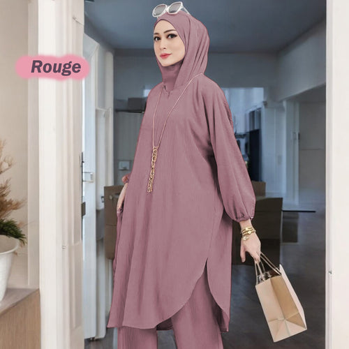 Medina Set (Loose sleeve) With Tudung - Clearance - Rouge - Size 2XL