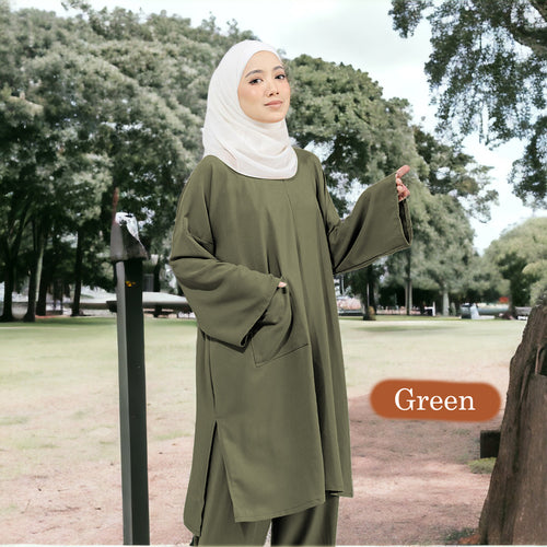 Omema Cotton Kaftan Tunic Loose Pants - Clearance - Green - Size M